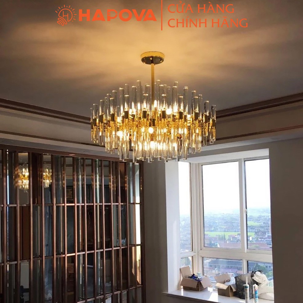 Đèn treo phòng khách pha lê cao cấp HAPOVA LARYS 0967 Kích thước 800mm Tặng bóng E14