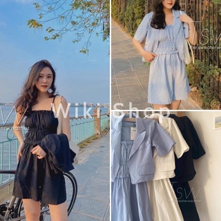 Set đũi 3 món freesize - Set bộ áo 2 dây dúm + áo khoác ngoài + quần sooc cạp chun freesize chất đũi thô mát giá rẻ C325