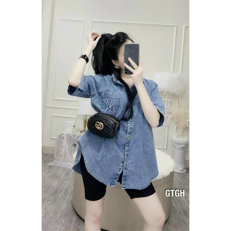 Áo sơ mi jean trơn cổ bẻ dáng dài hàng qccc chất jean xịn chuẩn shop m005611