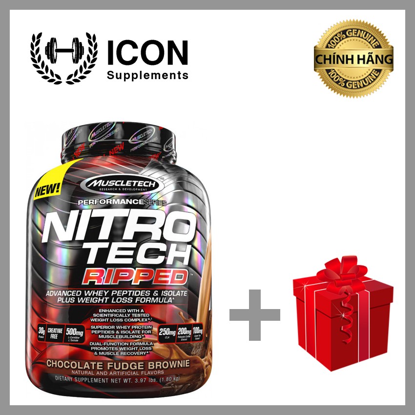 Sữa Tăng Cơ Hỗ Trợ Giảm Mỡ Nitro Tech Ripped 4lbs (1.8kg) Vị Chocolate