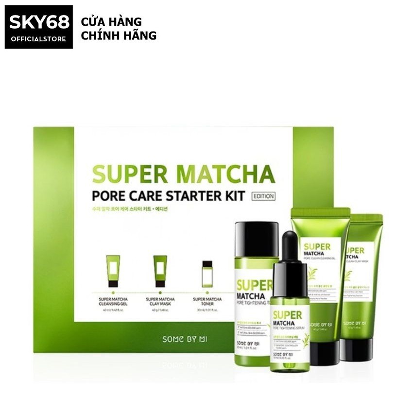 Bộ Kit 4 Món Giúp Se Khít Lỗ Chân Lông, Giảm Mụn Đầu Đen Some By Mi Super Matcha Pore Care Starter Kit (Edition)