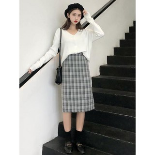 [Order] Set áo + chân váy kẻ