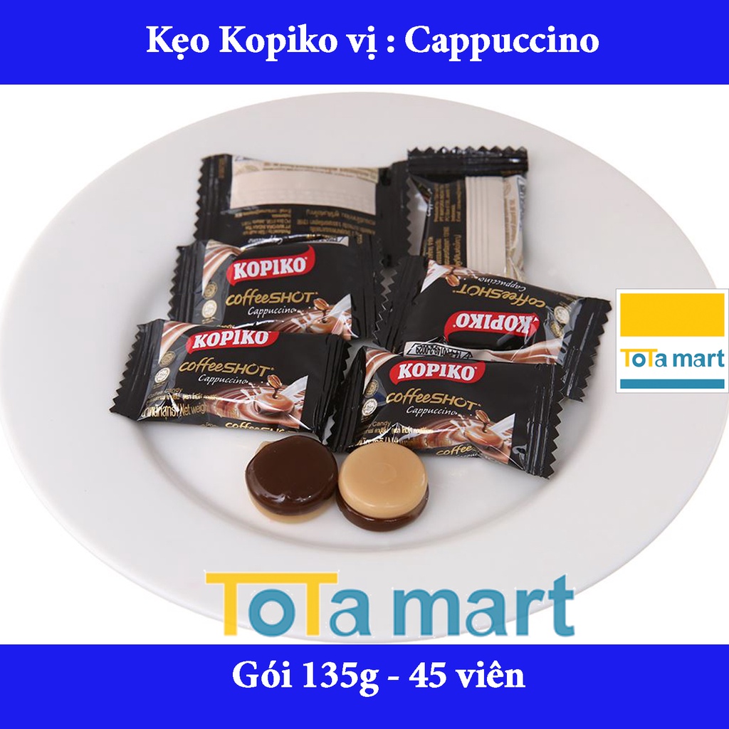 (hsd 05,09/2023) Kẹo cà phê cafe KOPIKO đủ 2 vị Indonesia gói 135g (45 viên)