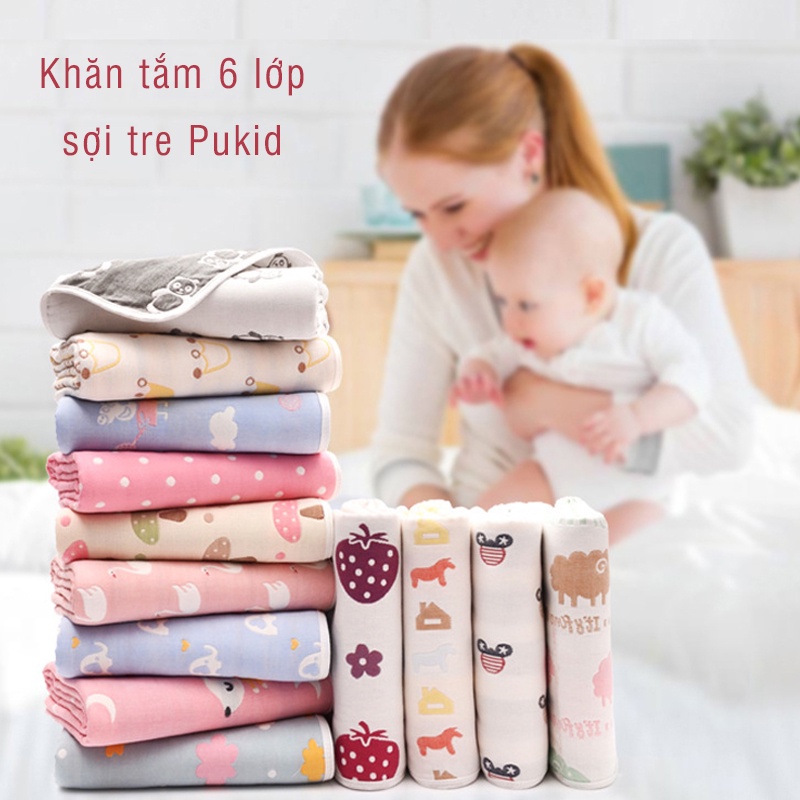 Khăn tắm cho bé 6 lớp cotton tre Pukid 90x100cm