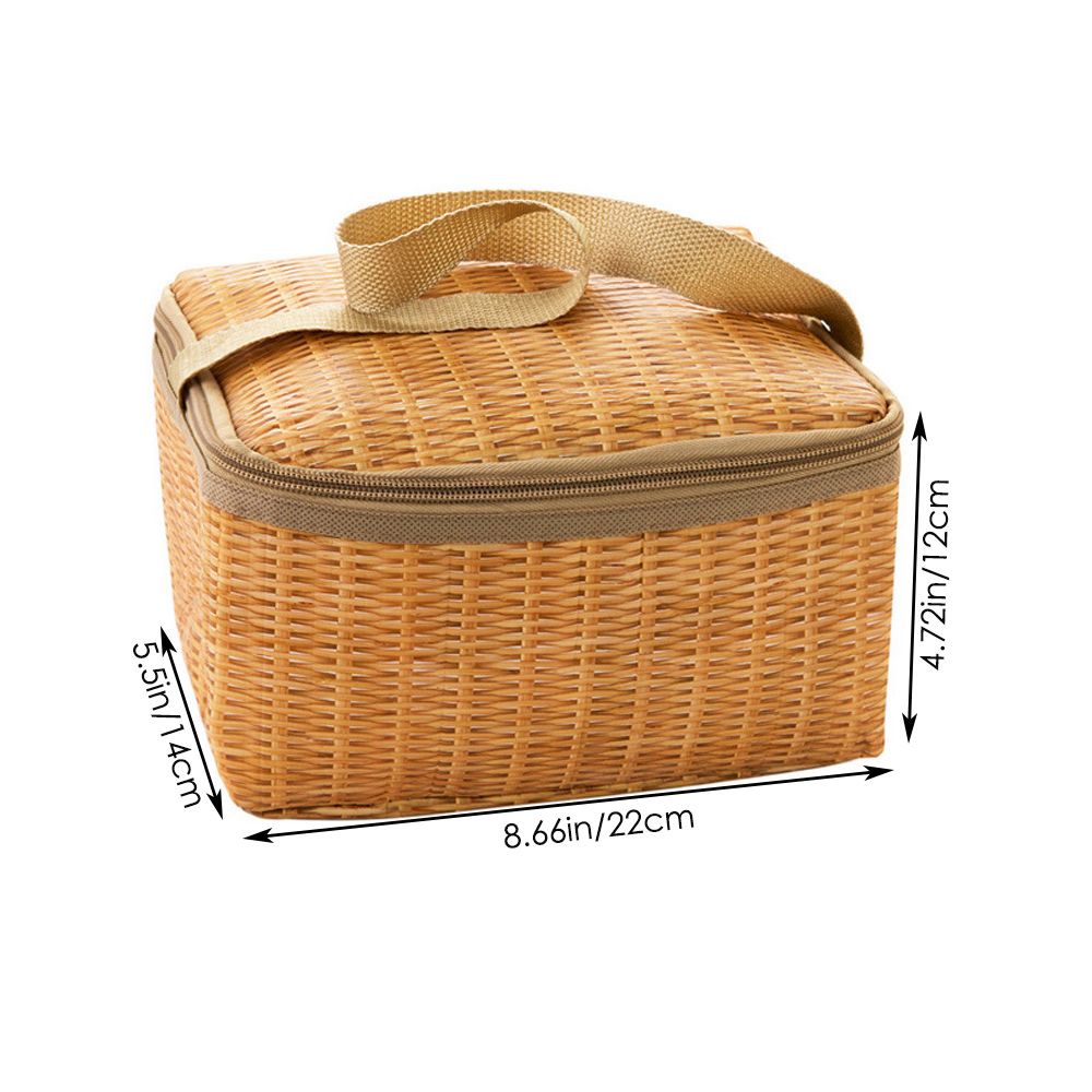 Giỏ đan giả mây xách tay cách nhiệt giữ có nắp và tay cầm chống thấm nước dùng khi dã ngoại/cắm trại ngoài trời