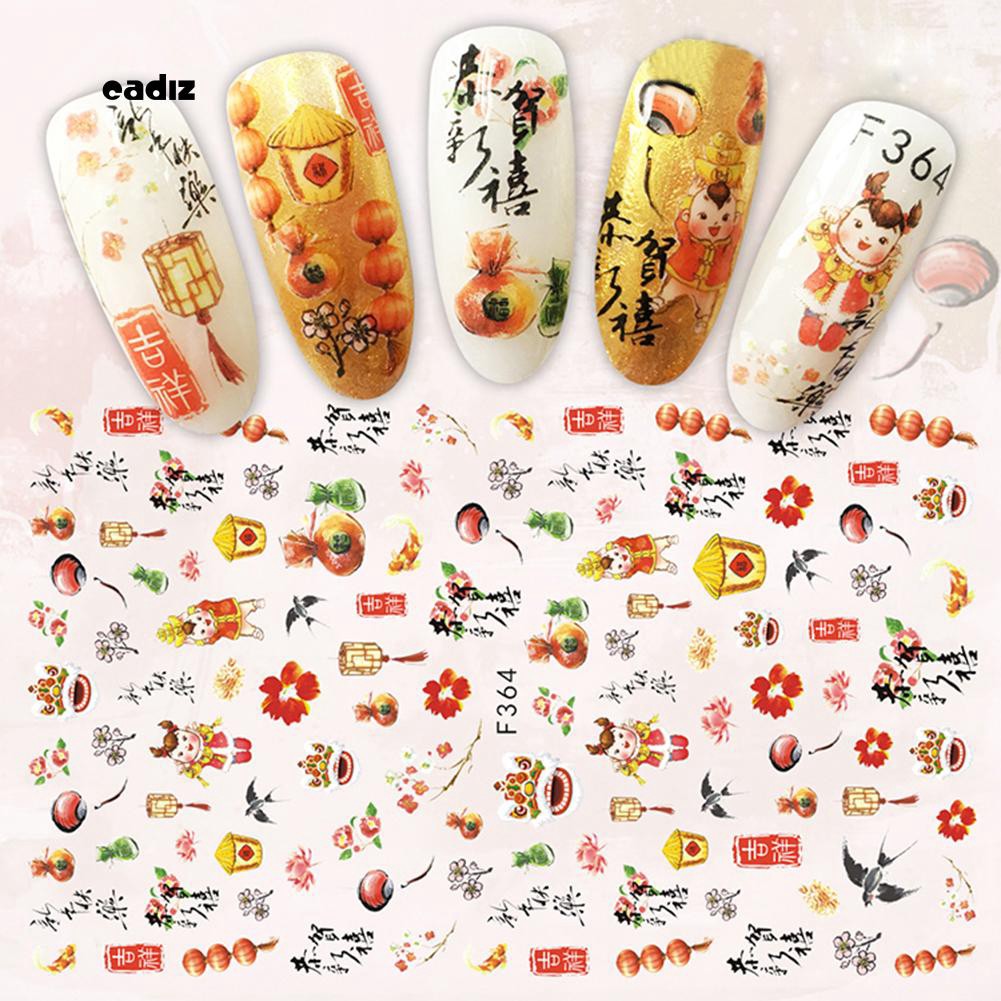Sticker dán móng tay chúc mừng năm mới kiểu Trung Hoa