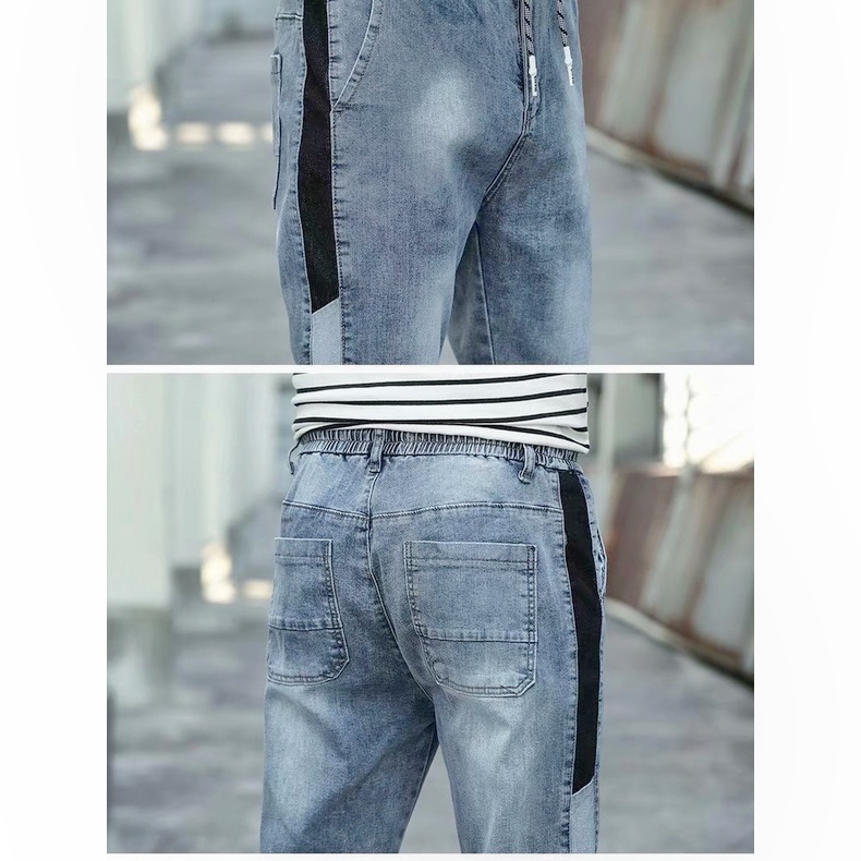 Quần Jogger Jeans nam màu xám lông chuột chữ in bó gấu lưng chun 7027 2021 pon.mens