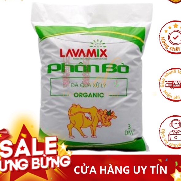 Phân Bón Hữu Cơ Phân Bò Đã Qua Xử Lý 3 dm3 - Lavamix Trồng Hạt Giống Rau Sạch Bằng Đất Sạch, Xơ Dừa Và Phân Bón Hữu Cơ