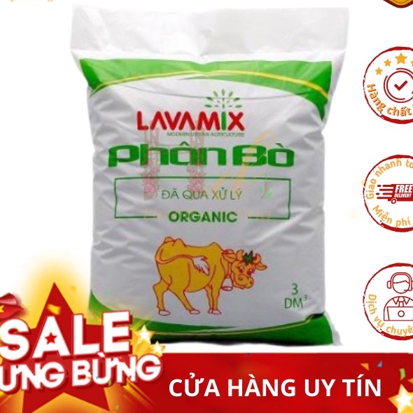 Phân Bón Hữu Cơ Phân Bò Đã Qua Xử Lý 3 dm3 - Lavamix Trồng Hạt Giống Rau Sạch Bằng Đất Sạch, Xơ Dừa Và Phân Bón Hữu Cơ