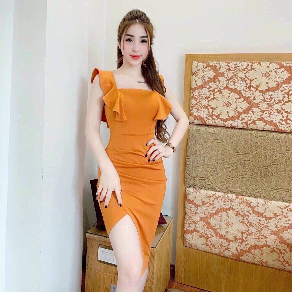 Đầm body sẻ tà tay cánh tiên xinh lung linh
