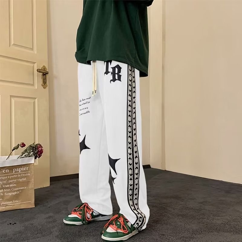 Quần Dài Thể Thao Ống Rộng Dáng Suông Kiểu Đường Phố Hàn Quốc Phối Dây Rút Cá Tính Cho Nam