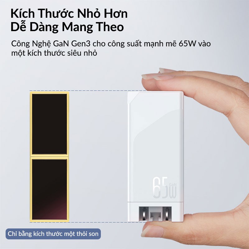 Củ Sạc Nhanh 65W GaN Remax RP-U73 Sạc Nhanh Cả 2 Cổng Type-C, USB-A, Hỗ Trợ PD3.0, QC4.0 Cho Macbook, iPhone, Samsung