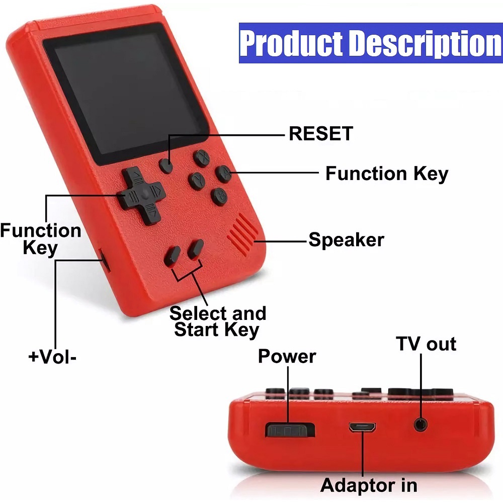 Etronik Máy Chơi game Cầm Tay Mini Màn Hình Màu LCD 500 Trò Chơi 2 Người Chơi Có Màn Hình Lớn