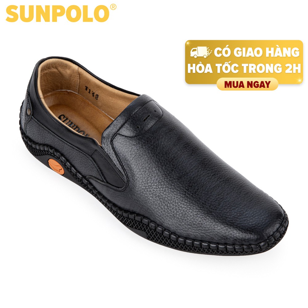 Giày Mọi Nam Da Bò SUNPOLO Xanh đen SUS512