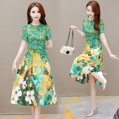 Đầm In Họa Tiết Phong Cách Phương Tây Thời Trang Mùa Hè 2022 Sang Trọng Dành Cho Phụ Nữ Trung Niên