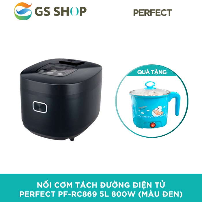 Nồi cơm tách đường điện tử Perfect PF-RC869 5L 800W (Màu đen) | TẶNG: Ca nấu mini đa năng Perfect