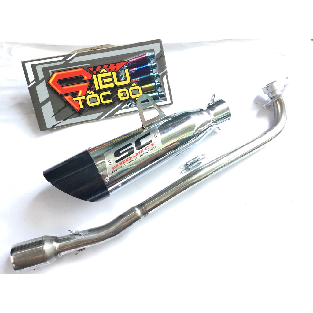 Bộ pô sc xéo ĐUÔI ĐEN FULL CỔ INOX THẲNG WAVE, SI, CUP, DREAM, EXCITER, WINER, SONIC, RAIDER FI, SATRIA, GSX