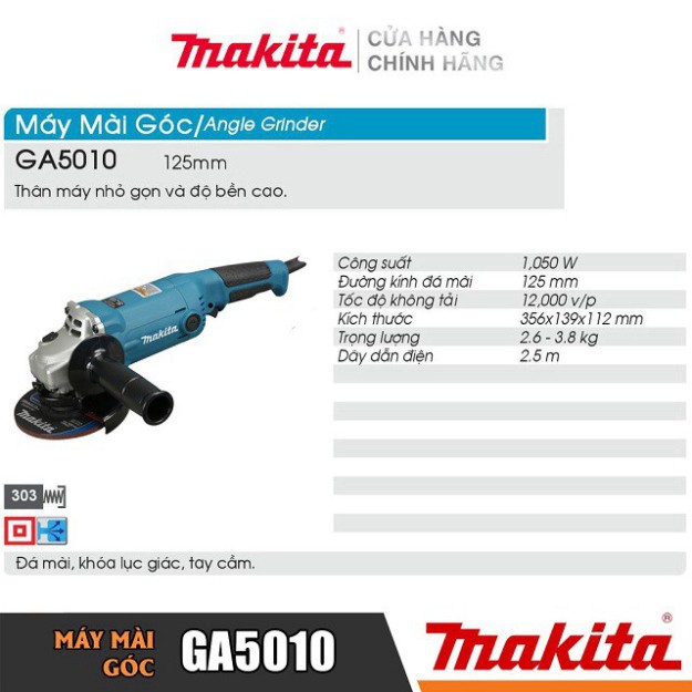 [Chính Hãng] Máy Mài Góc Makita GA5010 (125MM-1050W) Bảo Hành Tại Các TTBH Toàn Quốc