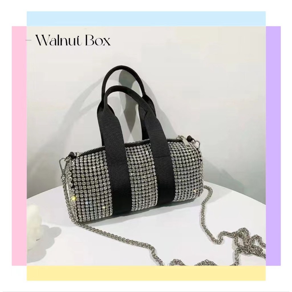 Túi Đeo Chéo Hình Trụ Nhỏ Đính Đá Thời Trang Mới 2022