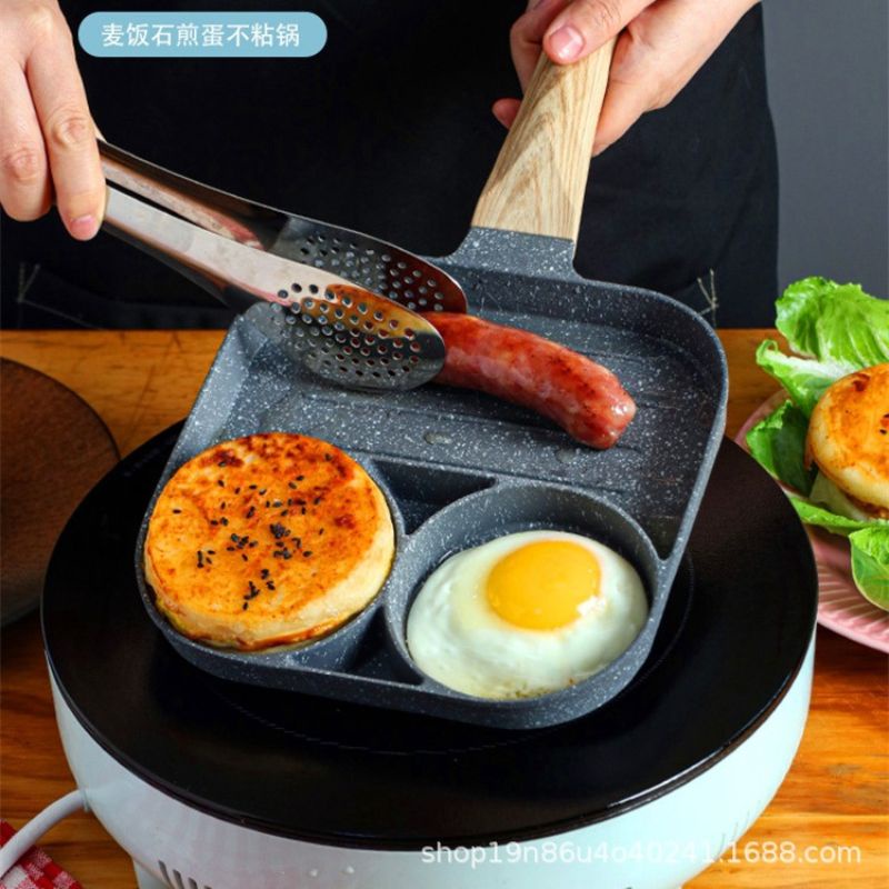 Chảo đá chống dính mini 3 ô cho bếp từ dùng được cho tất cả các loại bếp tiện lợi MIIBOOSHI D2.072