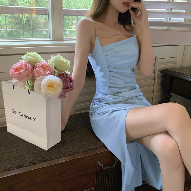 Đầm ZHELIHANGFEI hai dây dáng dài lệch vai gợi cảm chất lượng cao