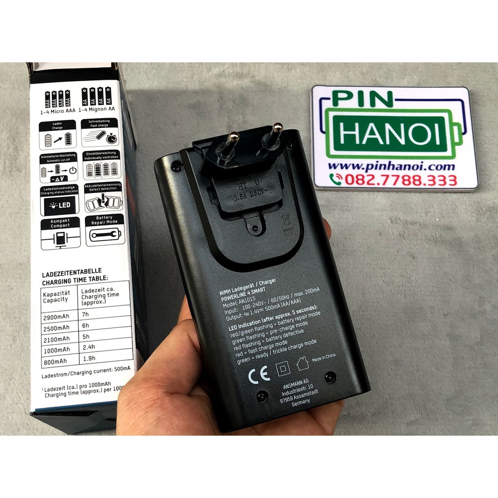 Bộ sạc 4 pin tiểu pin đũa ANSMANN POWERLINE 4 Smart AN1015 1001-0049