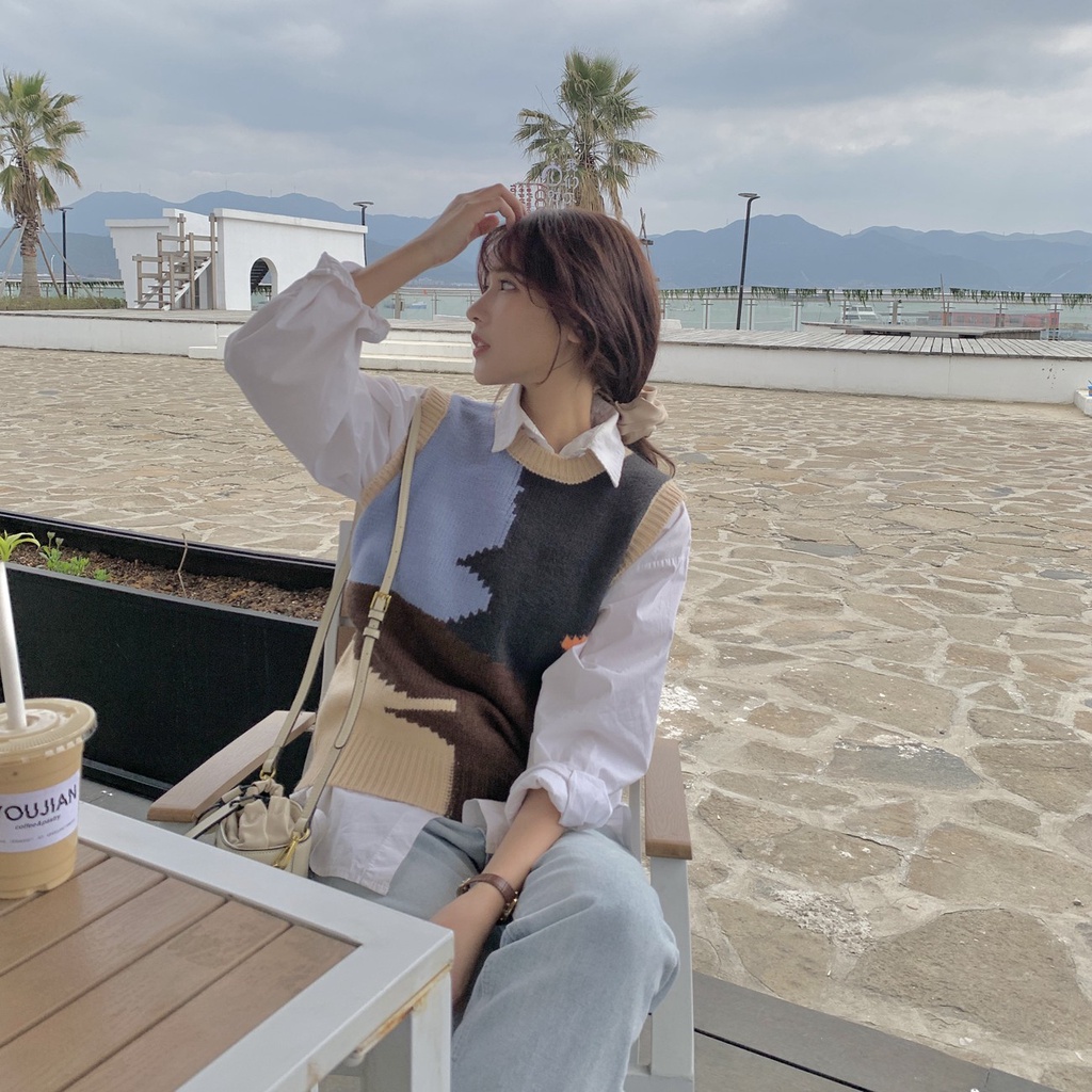 Áo len không tay cổ tròn màu sắc thời trang dành cho nữ