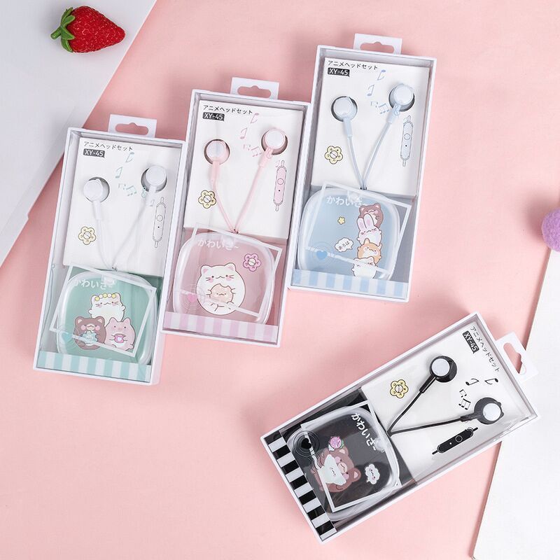 Tai nghe Earphone kèm hộp Thú tròn ú - Caro Thú Xù - Khủng Long Phi Hành Gia