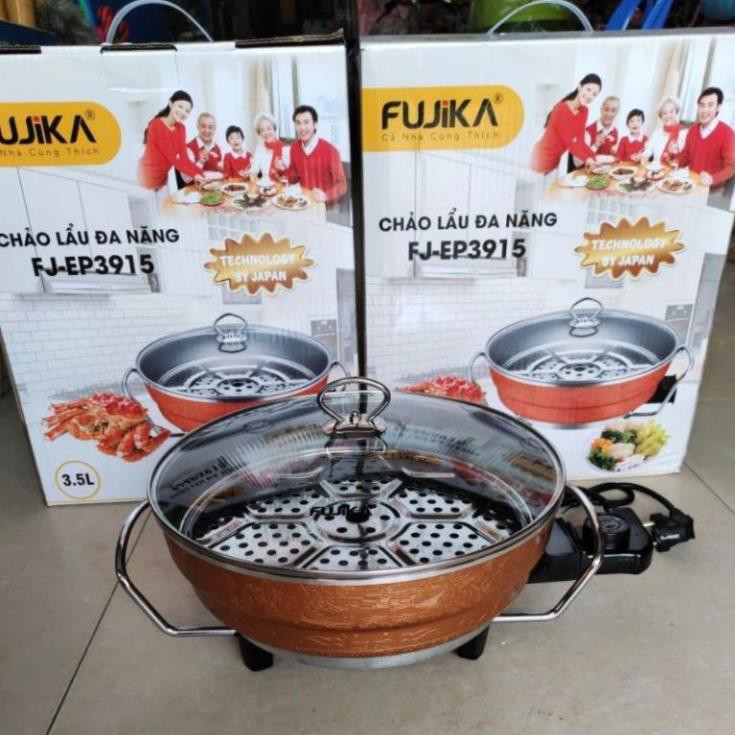 Nồi lẩu điện, chảo lẩu điện đa năng kèm vỉ hấp FUJIKA FJ-EG3915, công suất 1360W, dung tích 3.5L, bảo hành 12 tháng