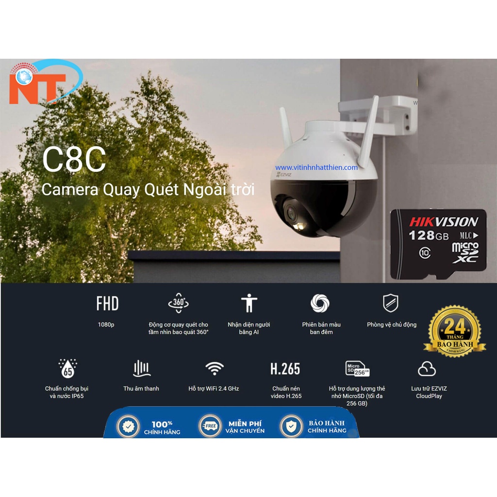 Camera IP Wifi PTZ EZVIZ C8C FHD 1080P  xoay 360 độ, tích hợp AI nhận diện con người, ban đêm có màu