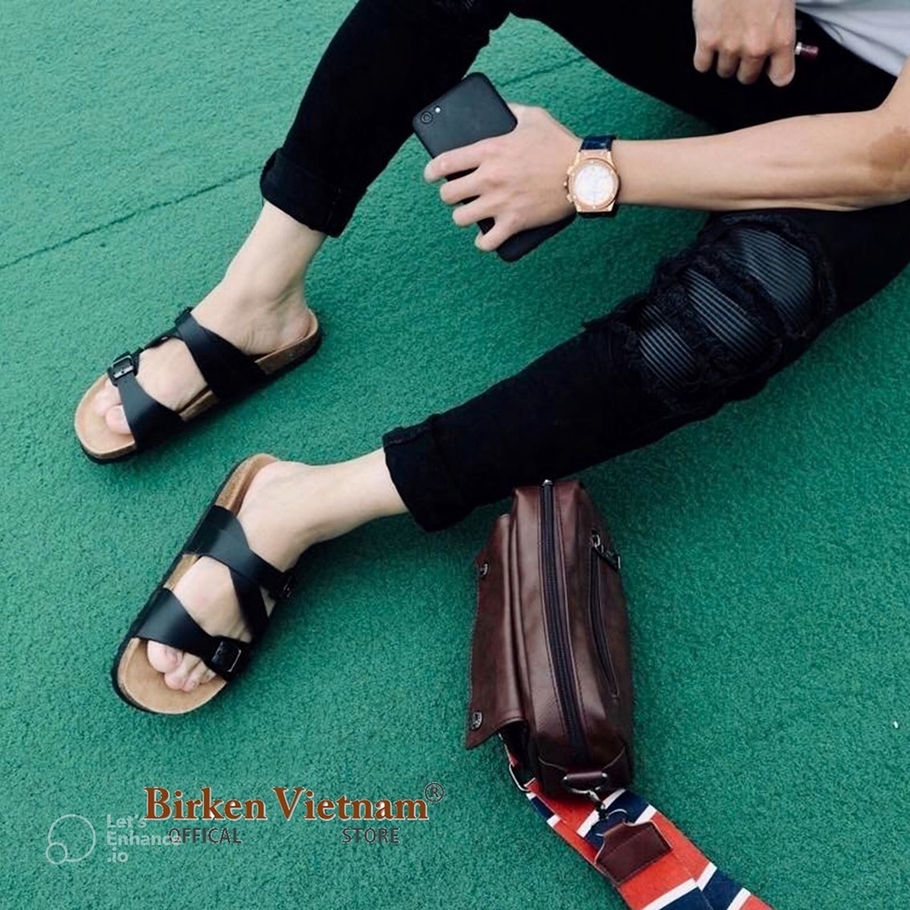 MÃ D25 DÉP DA BÒ Đế Trấu Quai Ngang Unisex Birken VietNam Bioline