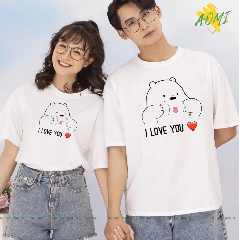 ÁO THUN UNISEX GAU I LOVE YOU Grizzly Panda và Ice Bear PHÔNG NAM NỮ GIA ĐÌNH CẶP ĐÔI CÓ SIZE TRẺ EM AOMIVN 