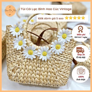 Túi cói lục bình hoa cúc vintage Tiệm Cô Hìn quai cầm tay và đeo chéo đi du lịch cực xinh ship 1h lỗi 1 đổi 1