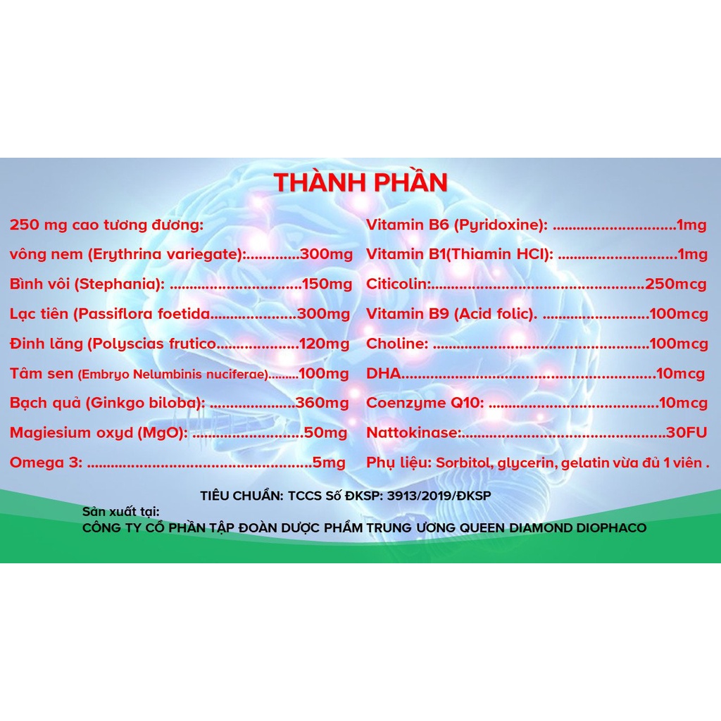 Viên Uống Bổ Não Ginkgo Biloba 360mg Hỗ trợ hoạt huyết dưỡng não, giúp tăng lưu thông máu não giảm nguy cơ rối loạn tiền
