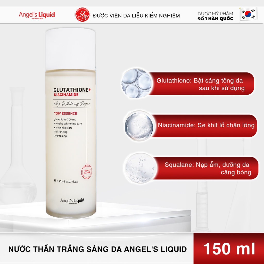 Bộ 3 sản phẩm Nước thần, Huyết thanh, Kem dưỡng trắng, se khít lỗ chân lông Angel's Liquid Glutathione Plus Niacinamide