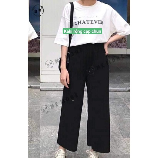 Quần Ống Rộng 2009Teen Unisex Quần Dài Cạp Chun Chất KaKi