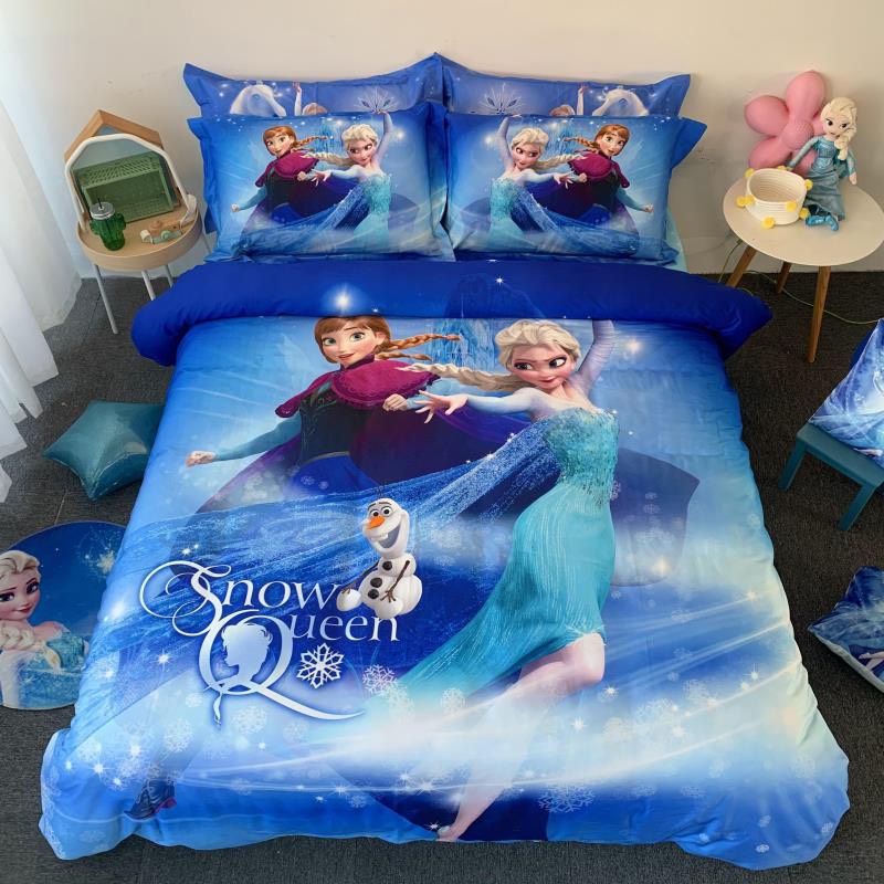 Bộ chăn ga gối cotton lụa cao cấp hình hoạt hình disney công chúa  Elsa Frozen cho bé