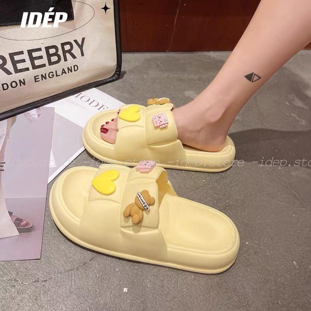 𝐢𝐃É𝐏 𝐃𝐋𝟐𝟖𝟏 Dép bánh mì Chao vuông gắn sticker GẤU LOVE nữ quai ngang chất EVA siêu nhẹ thời trang