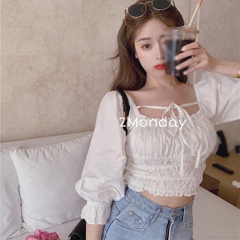 [Ảnh thật/Video] Áo croptop nàng thơ phong cách Hàn Quốc mặc được nhiều kiểu