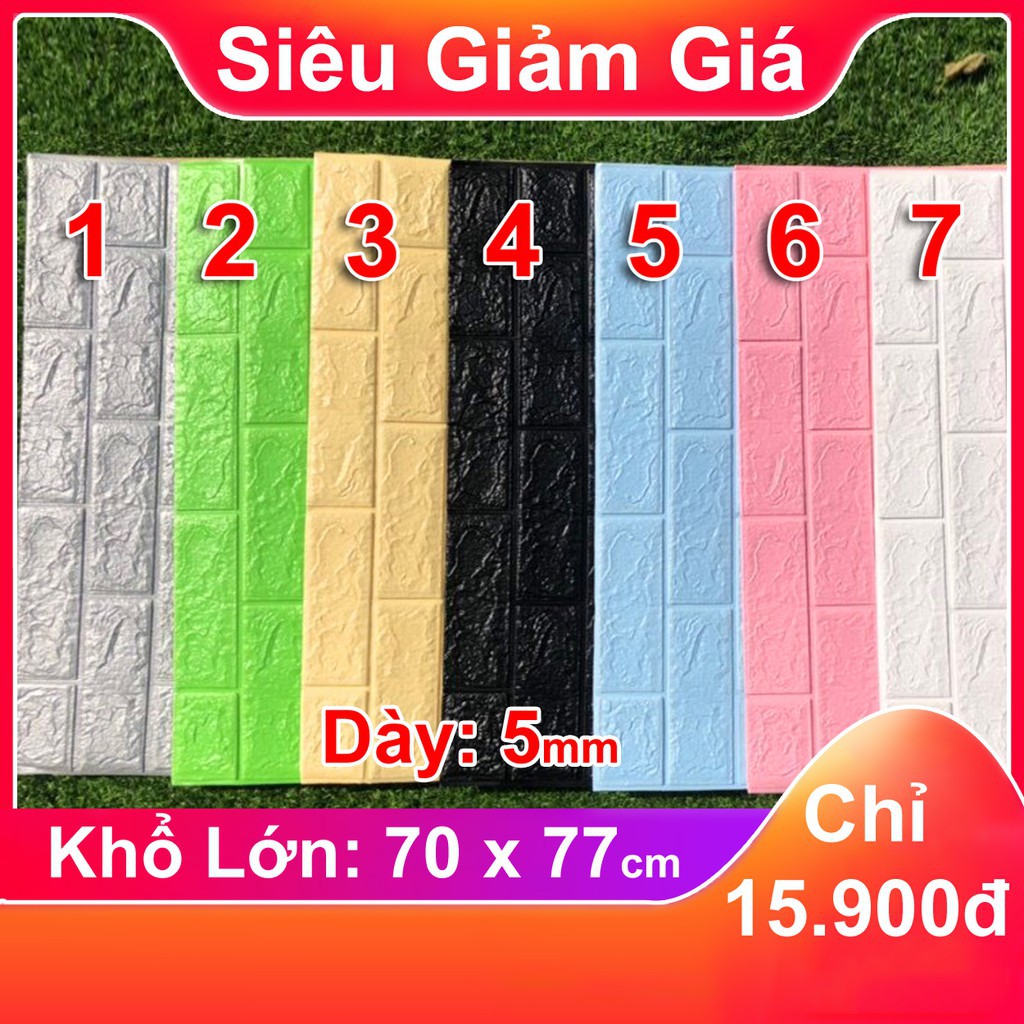 Xốp Dán Tường Giả Gạch 3D - Loại 1 - Khổ lớn 70 x 77cm dày 5mm - Chống ẩm mốc cách âm cách nhiệt - Có video kèm theo