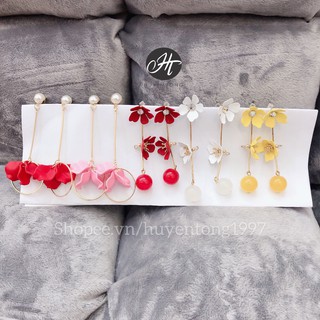 Bông Tai Nữ Dáng Dài Hàn Quốc Nhiều Màu Bánh Bèo Xinh Xắn