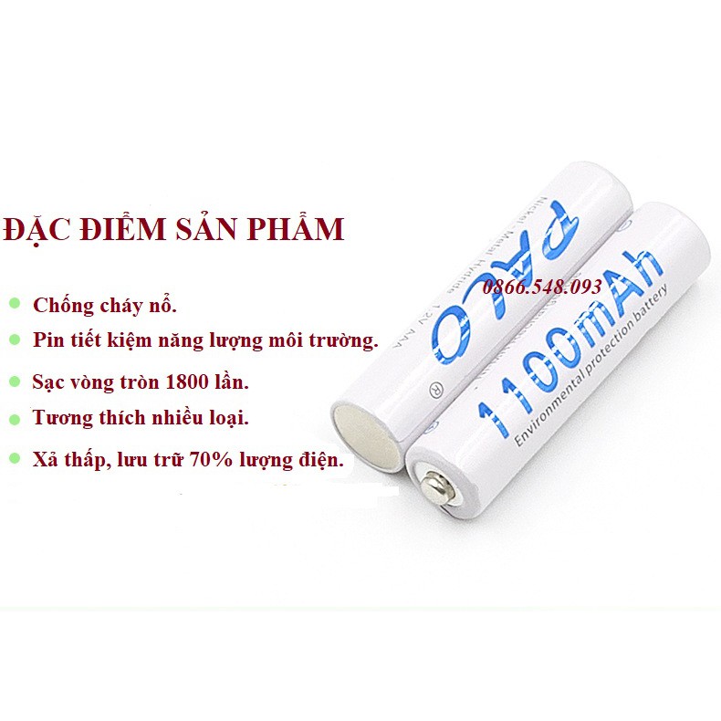 Bộ 4 viên pin đũa sạc Palo AAA Ni-MH 1100mAh