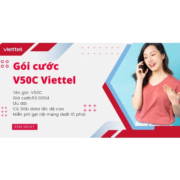 SIM VIETTEL V50C -GÓI V50C VIETTEL Miến phí 3Gb/ tháng + miễn phí 1000 phút gọi nội mạng