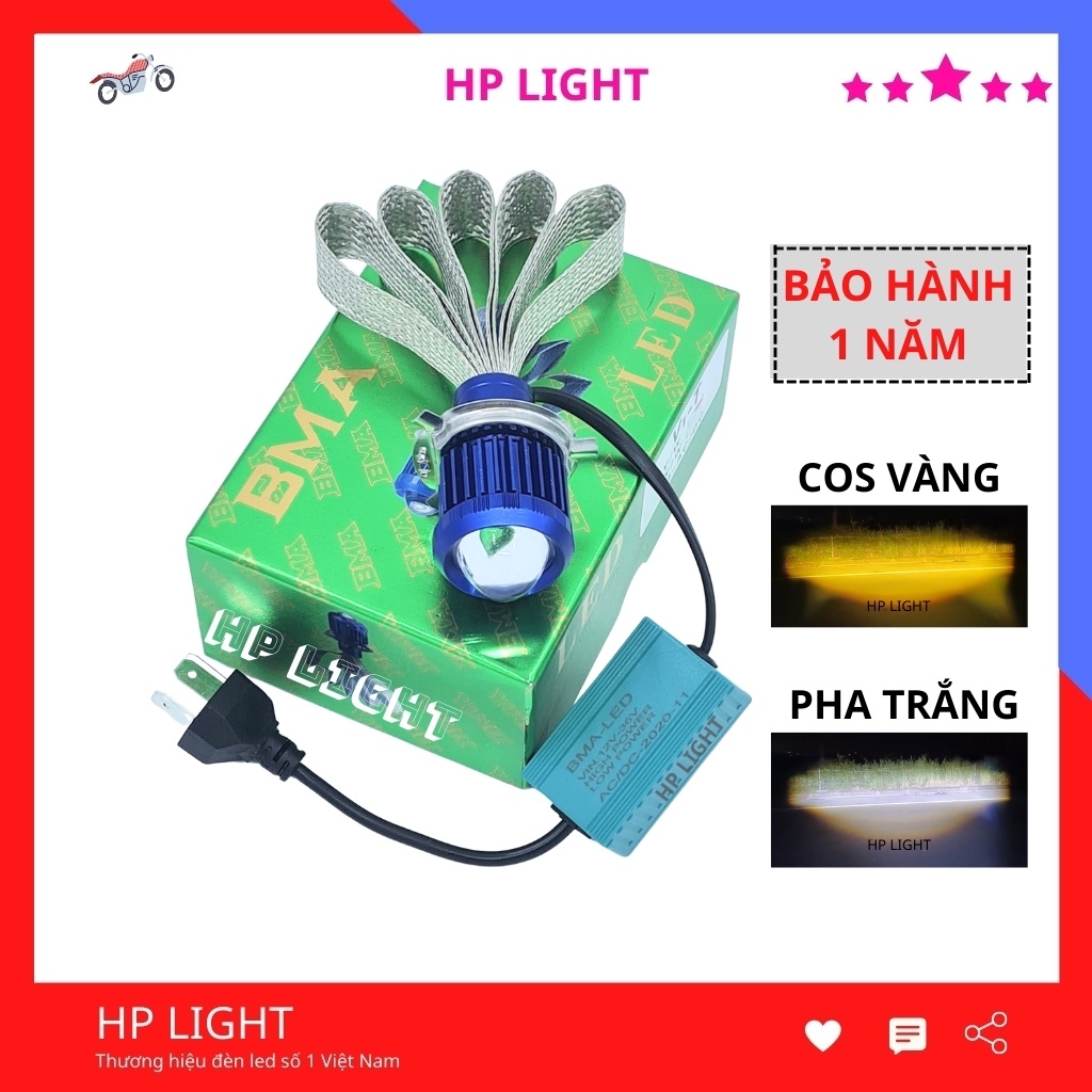 Đèn Pha Led Xe Máy Cos Vàng Pha Trắng H4 Siêu Sáng BMA_Led Xe HP LIGHT V1 MÀU