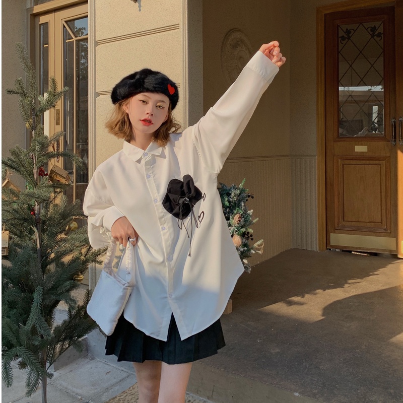 Áo Sơ Mi Tay Dài Dáng Rộng In Họa Tiết Hoa Phong Cách Vintage Hồng Kông Hợp Thời Trang