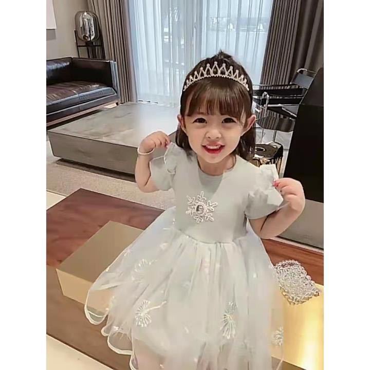 Đầm NgắN Tay PhốI LướI ThờI Trang Cho Bé GáI