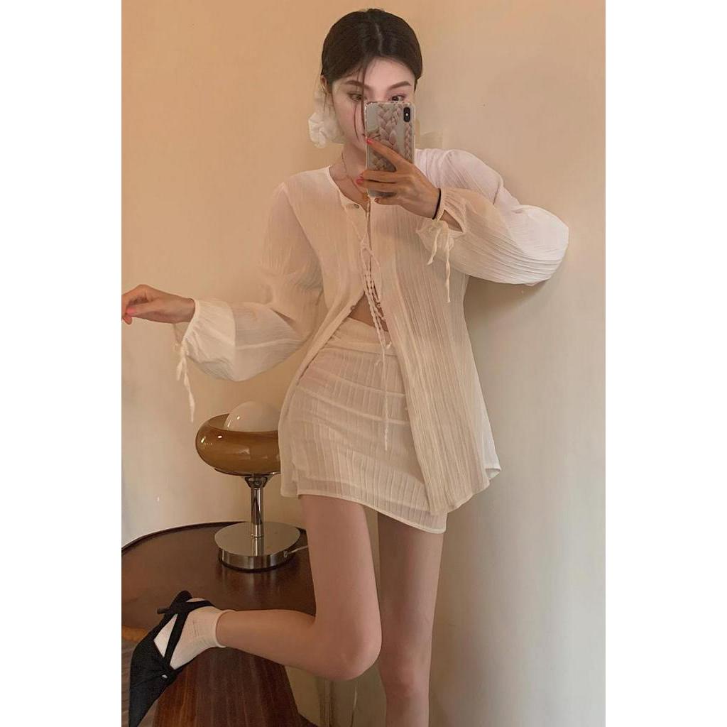 60787 Bộ Áo Sơ Mi Dài Tay Hai Mảnh Phù Hợp Với Váy Nữ