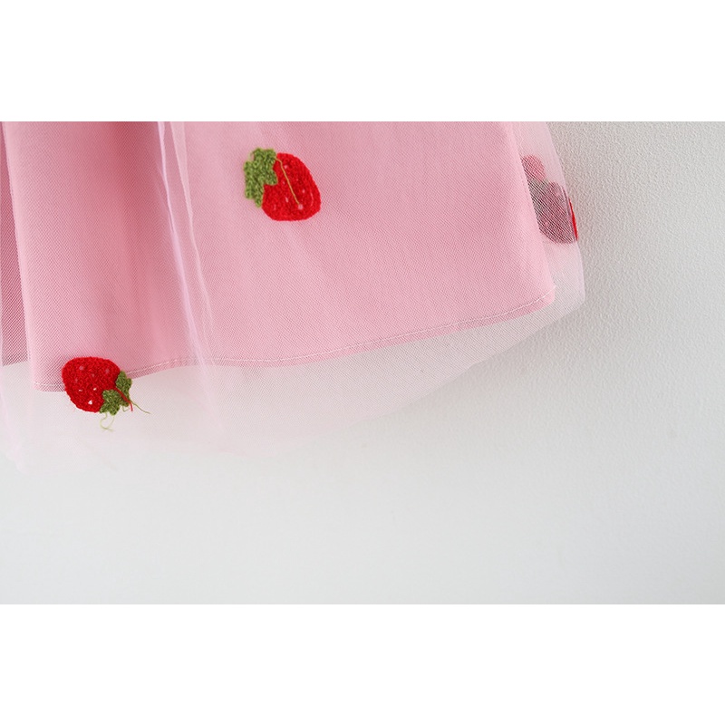 Đầm công chúa không tay chất liệu denim in họa tiết quả dâu tây / anh đào thời trang mùa hè cho bé gái 1-5 tuổi