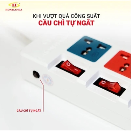 Ổ cắm điện đa năng Honjianda HJD-0666B-Dây 3m- 3300w- Hàng Chính Hãng