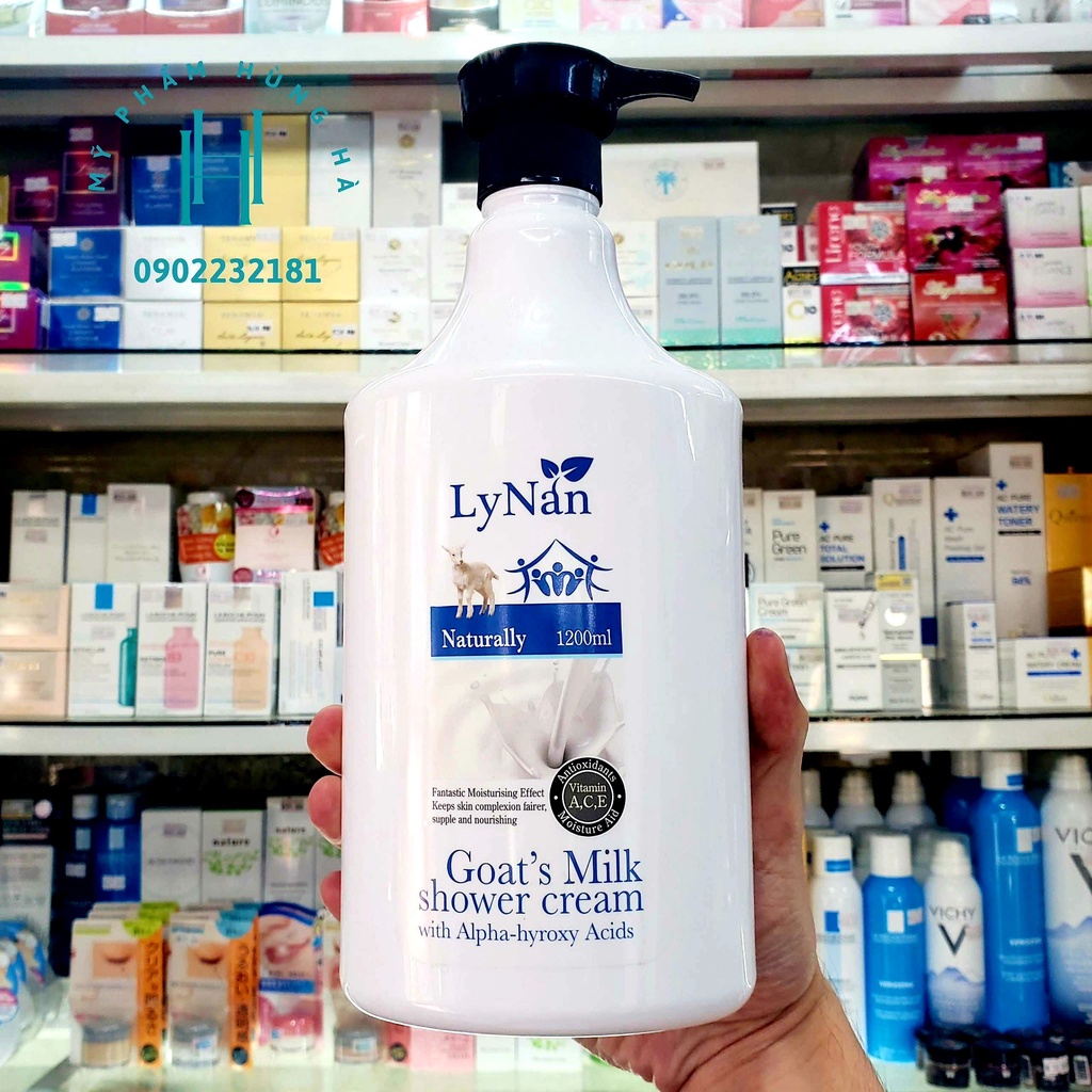 Sữa tắm LyNan, sữa tắm hương nước hoa tinh chất trái cây và sữa Goat's Milk Shower Cream With Alpha-hyroxy Acids 1200ml